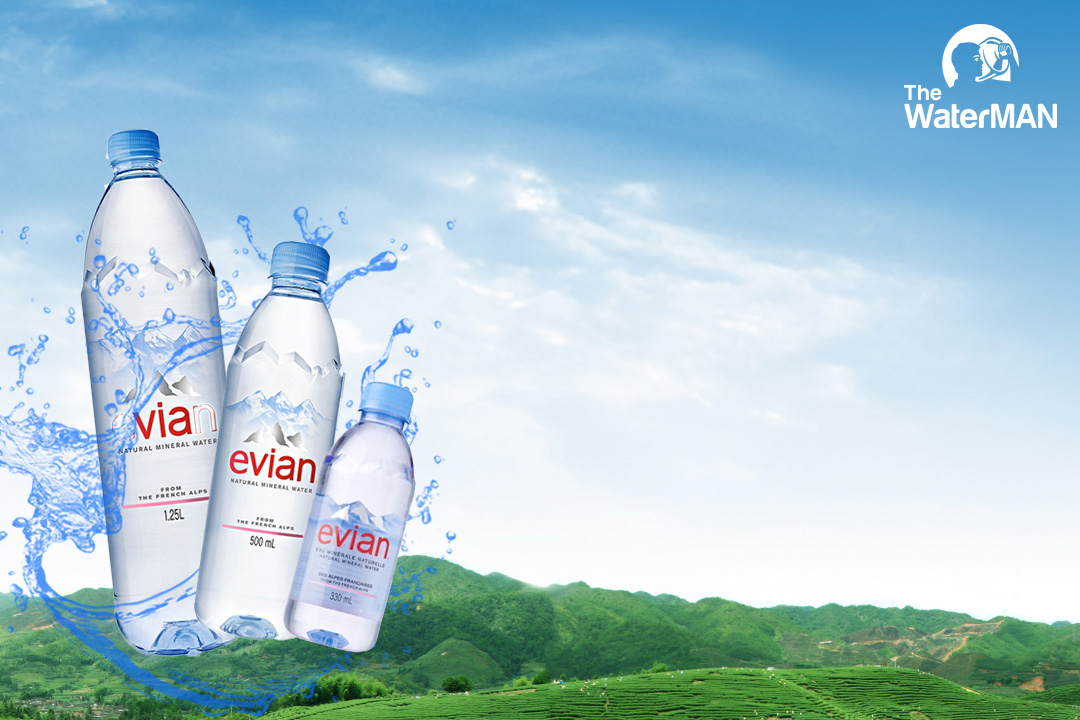 Các dung tích nước khoáng Evian đóng chai