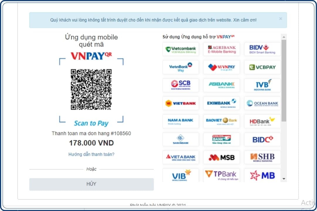 Quét mã hoặc thanh toán bằng ví kết thúc quy trình thanh toán bằng VNPay