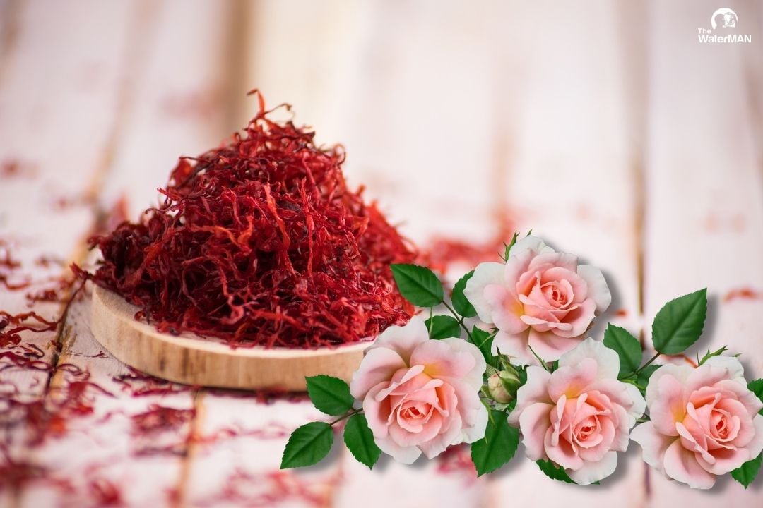 Hoa cúc khô hay hồng khô đều có thể kết hợp với saffronđể cho ra một ly nước hoàn hảo