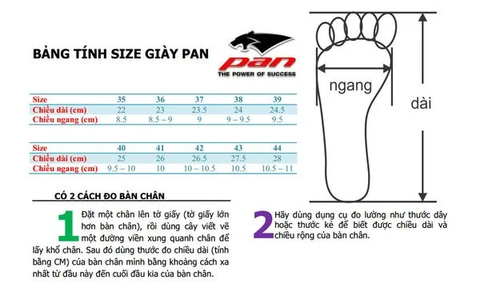 Hướng Dẫn Chọn Size Giày Pan