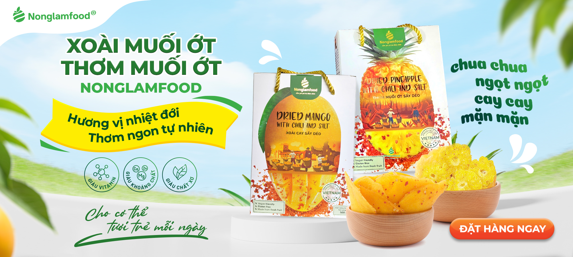 🔥 Xoài & Thơm Sấy Muối Ớt 500g – Vị chua cay kích thích vị giác, đậm chất Việt!