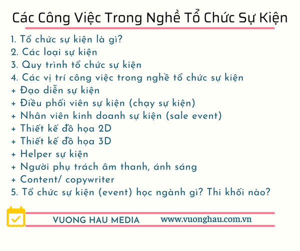 Các công việc trong nghề Tổ chức sự kiện