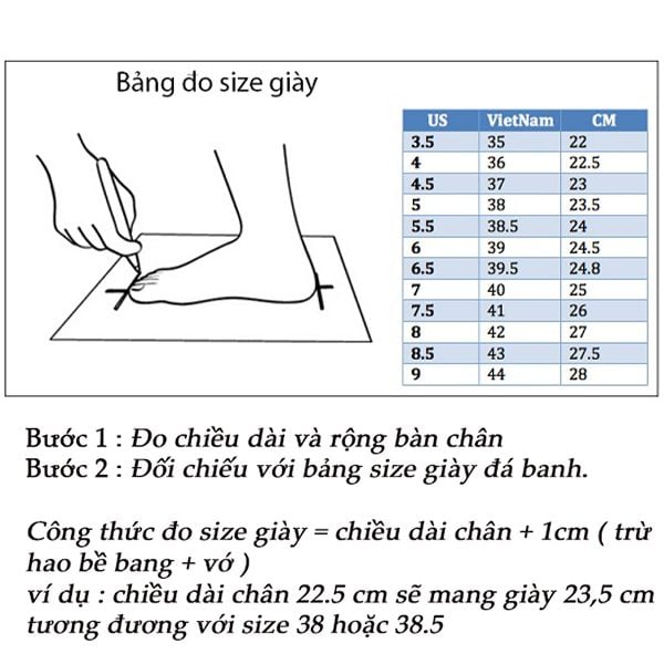 bảng đo size giày