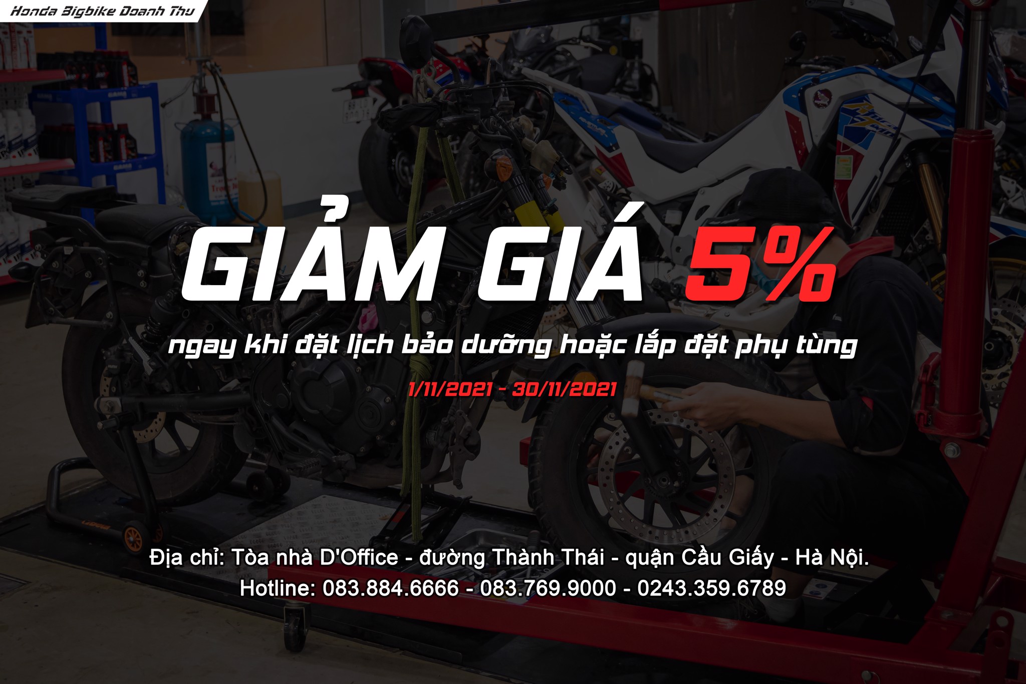 GIẢM 5% KHI ĐẶT LỊCH BẢO DƯỠNG TẠI HONDA BIGBIKE DOANH THU