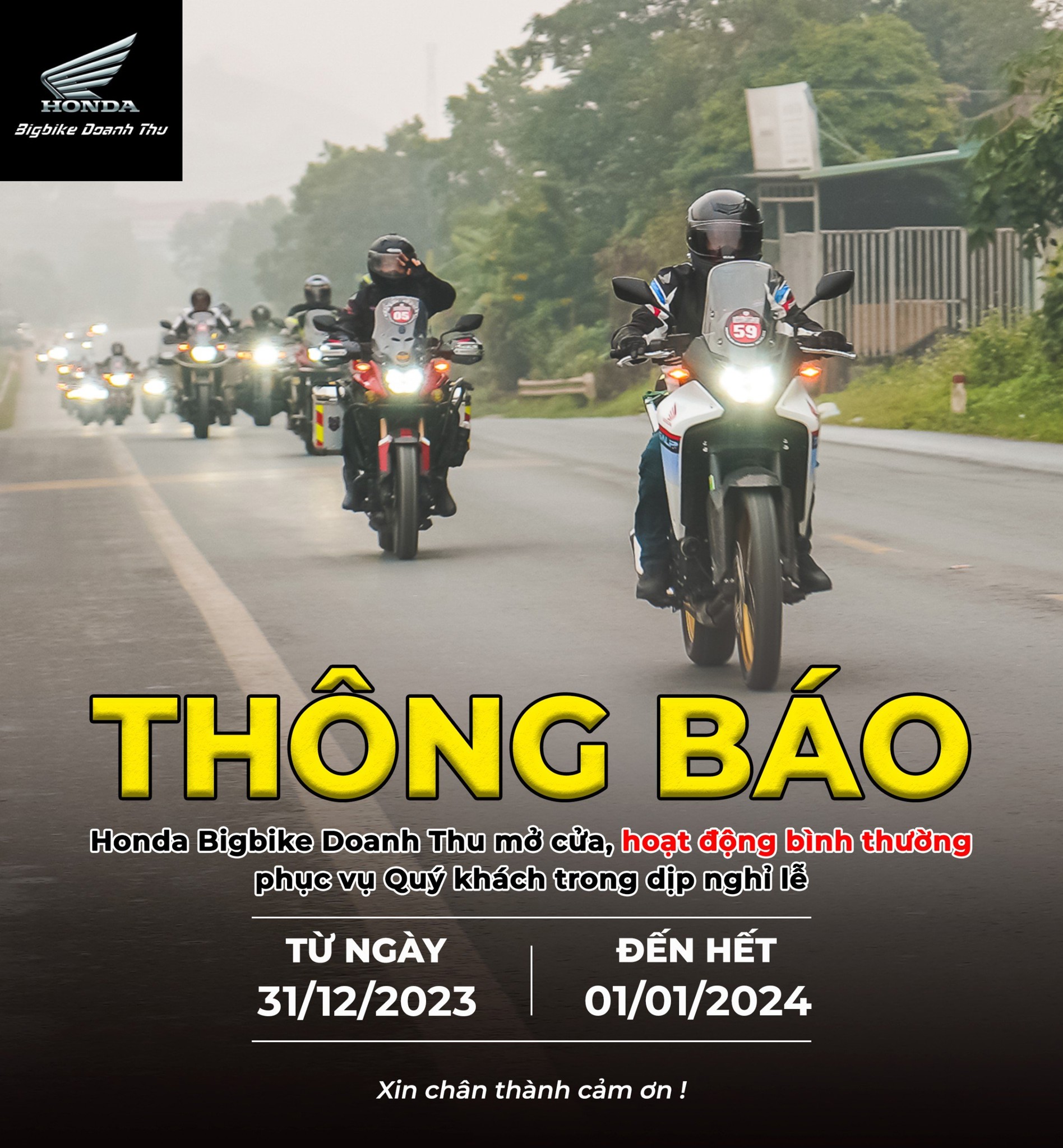 [HONDA BIGBIKE DOANH THU] XIN THÔNG BÁO