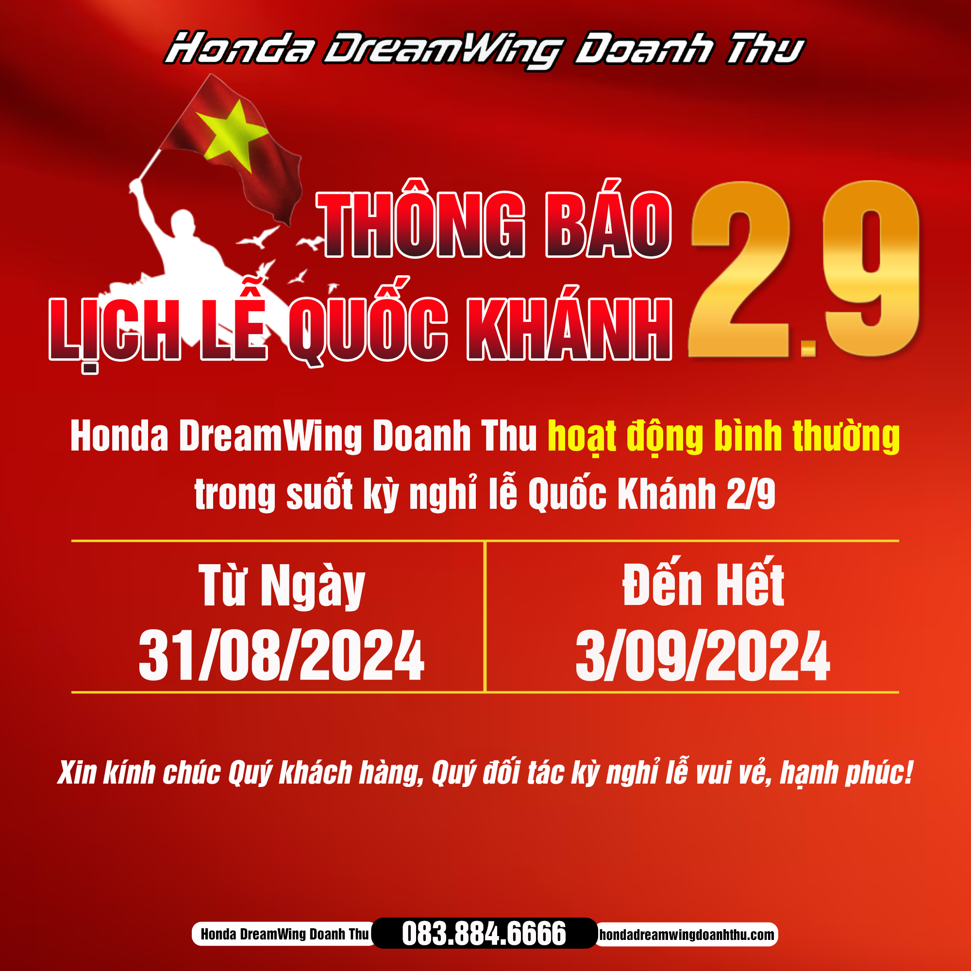 THÔNG BÁO LỊCH LỄ QUỐC KHÁNH 2/9