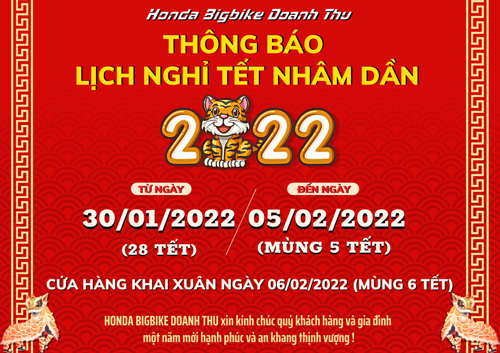 [THÔNG BÁO] LỊCH NGHỈ TẾT NGUYÊN ĐÁN 2022