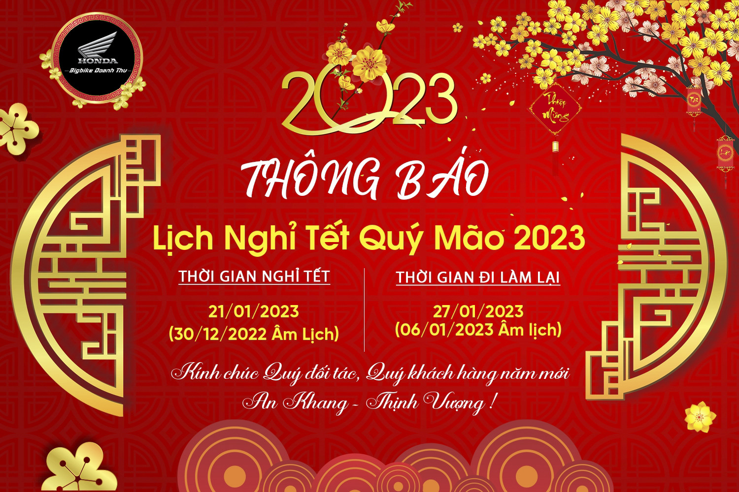 [THÔNG BÁO] LỊCH NGHỈ TẾT QUÝ MÃO 2023