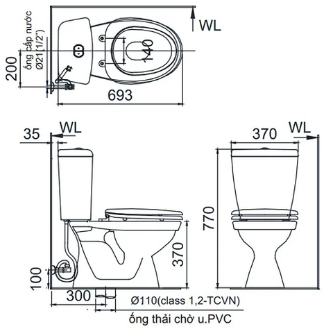 Bồn cầu INAX 2 khối - Grandhome Shop