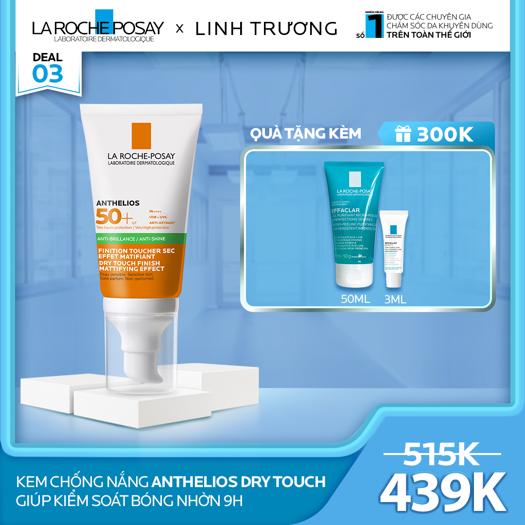 DEAL 3_ KEM CHỐNG NẮNG ANTHELIOS DRY TOUCH 50ML GIÚP KIỂM SOÁT BÓNG NHỜN 9H