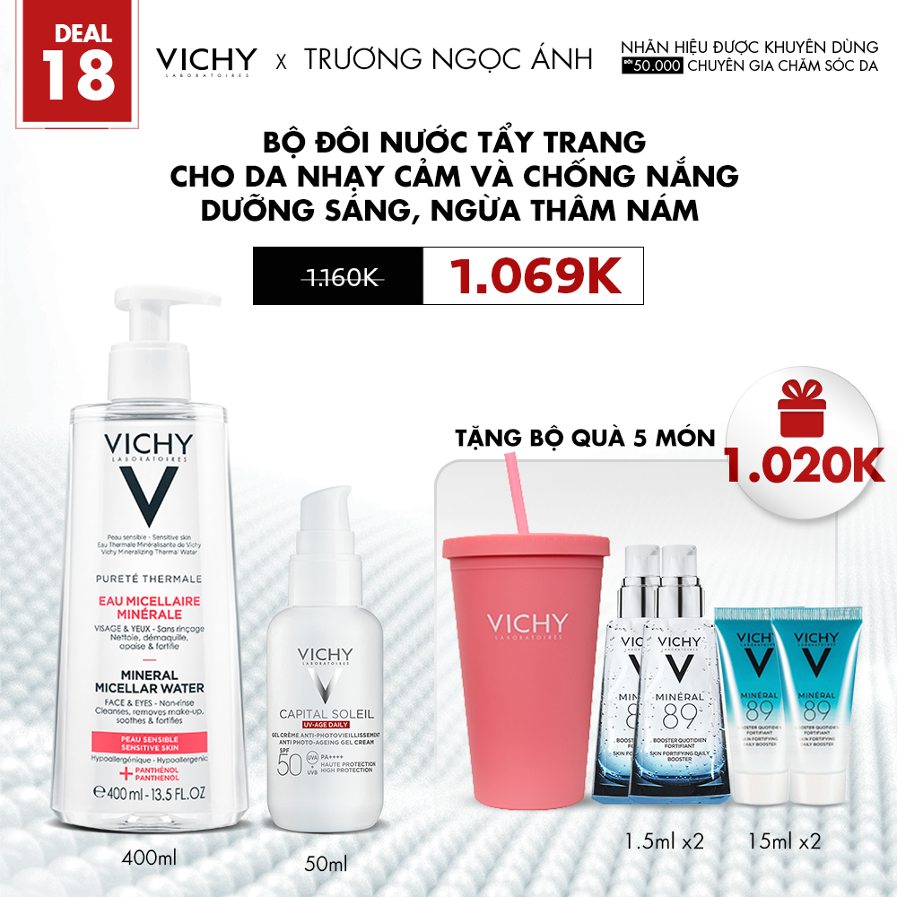 DEAL 18_BỘ ĐÔI NƯỚC TẨY TRANG CHO DA NHẠY CẢM VÀ CHỐNG NẮNG DƯỠNG SÁNG, NGỪA THÂM NÁM
