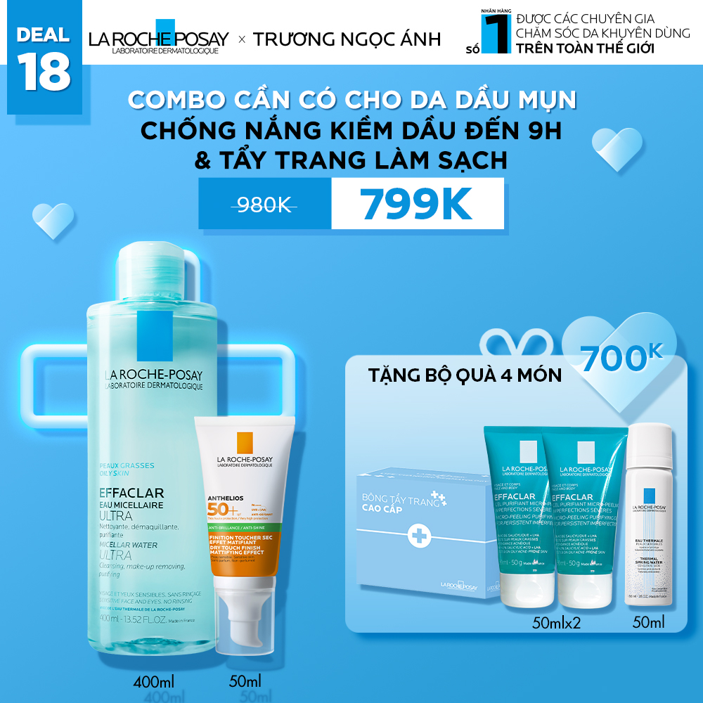 DEAL 18: COMBO CHỐNG NẮNG KIỀM DẦU ĐẾN 9H & TẨY TRANG LÀM SẠCH CHO DA DẦU MỤN