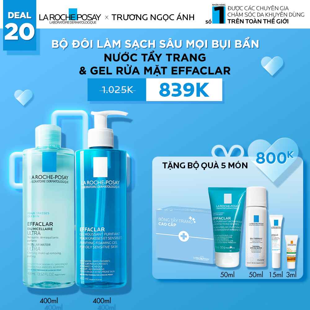 DEAL 20_DOUBLE CLEANSING NƯỚC TẨY TRANG & GEL RỬA MẶT LÀM SẠCH SÂU BỤI BẨN