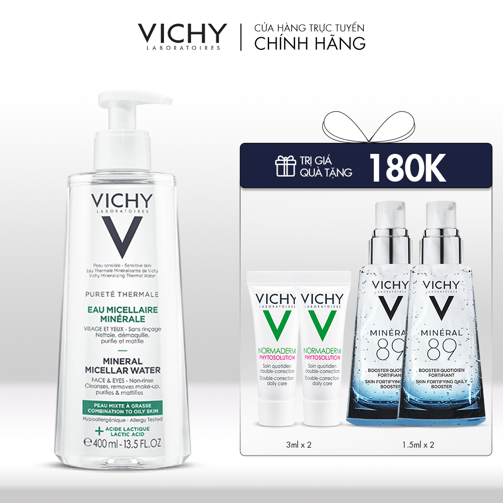 BỘ SẢN PHẨM LÀM SẠCH NƯỚC TẨY TRANG MINERAL MICELLAR WATER PURETÉ THERMALE CHO DA HỖN HỢP, BÓNG DẦU