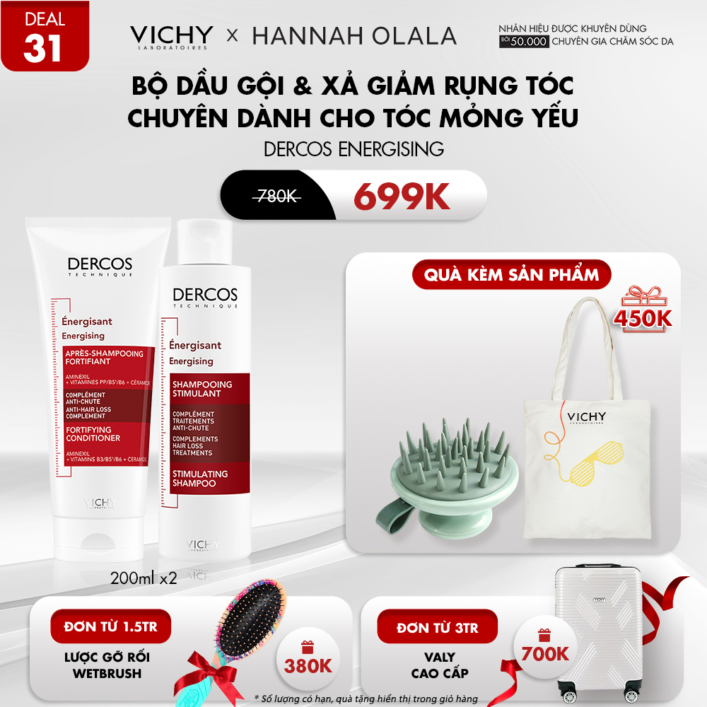 DEAL 31_BỘ DẦU GỘI & XẢ GIẢM RỤNG TÓC & CHUYÊN DÀNH CHO TÓC MỎNG YẾU DERCOS ENERGISING