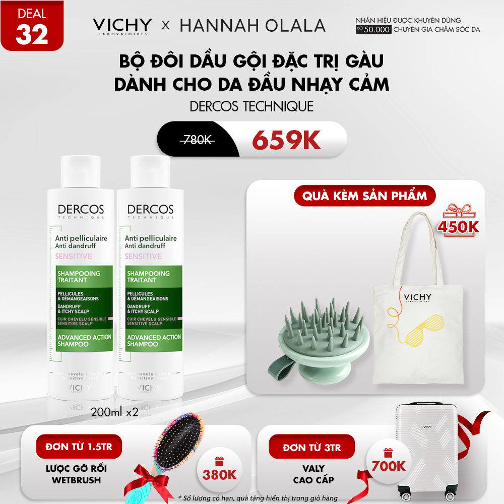 DEAL 32_BỘ ĐÔI DẦU GỘI ĐẶC TRỊ GÀU DÀNH CHO DA ĐẦU NHẠY CẢM DERCOS TECHNIQUE