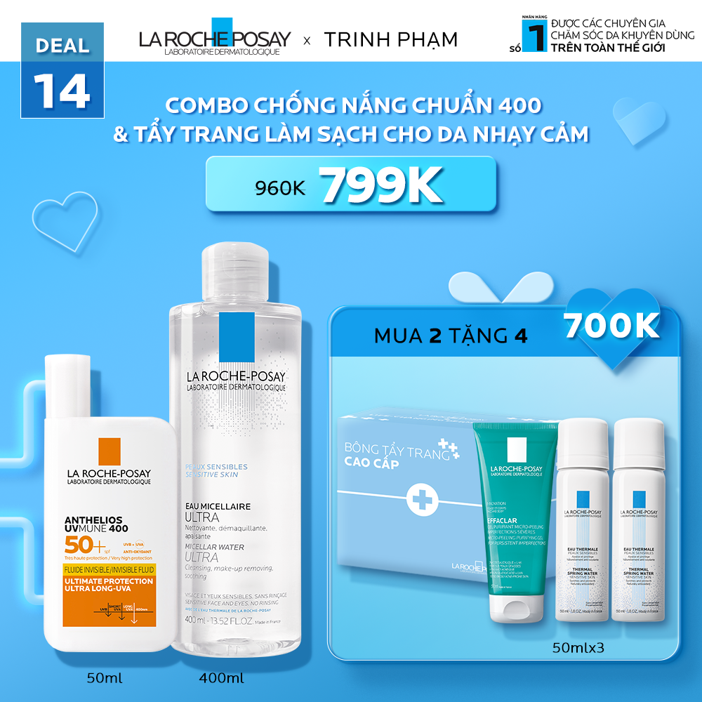 TRINH PHAM_DEAL 14: COMBO CHỐNG NẮNG CHUẨN 400 & TẨY TRANG LÀM SẠCH CHO DA NHẠY CẢM