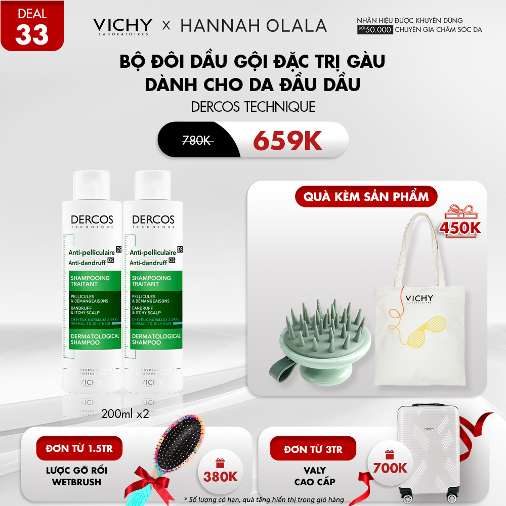 DEAL 33_BỘ ĐÔI DẦU GỘI ĐẶC TRỊ GÀU DÀNH CHO DA ĐẦU DẦU DERCOS TECHNIQUE