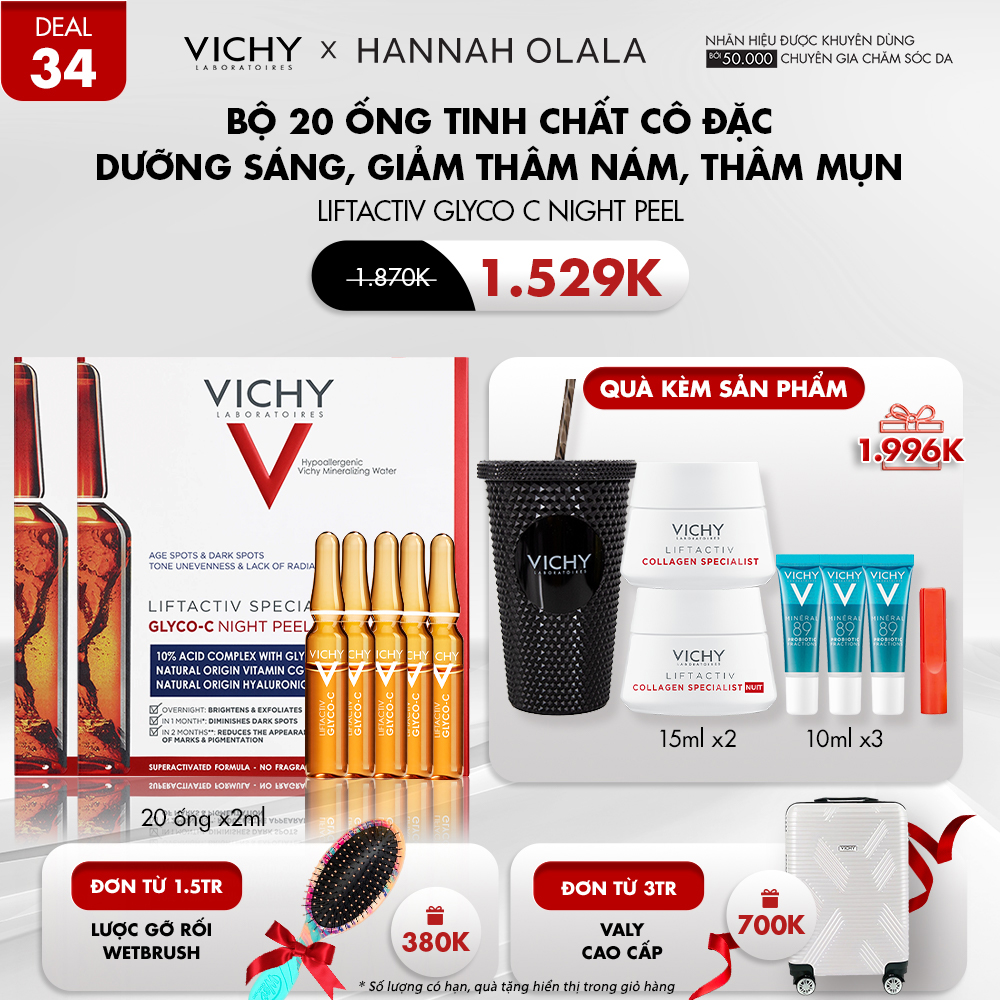 DEAL 34_BỘ 20 ỐNG TINH CHẤT CÔ ĐẶC DƯỠNG SÁNG, GIẢM THÂM NÁM, THÂM MỤN LIFTACTIV GLYCO C NIGHT PEEL