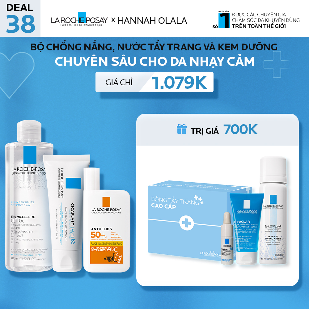DEAL 38_ BỘ CHỐNG NẮNG, NƯỚC TẨY TRANG VÀ KEM DƯỠNG CHUYÊN SÂU CHO DA NHẠY CẢM