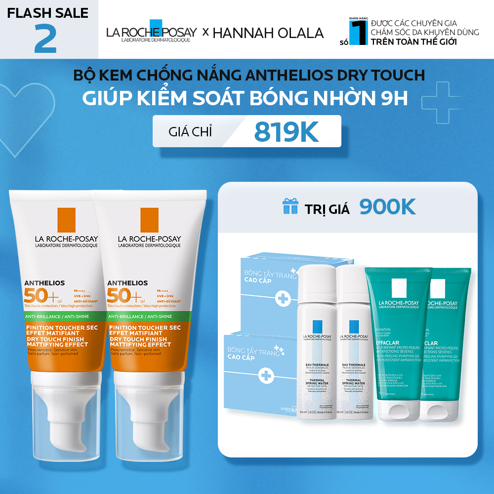 FLASH SALE 2_ BỘ KEM CHỐNG NẮNG ANTHELIOS DRY TOUCH GIÚP KIỂM SOÁT BÓNG NHỜN 9H
