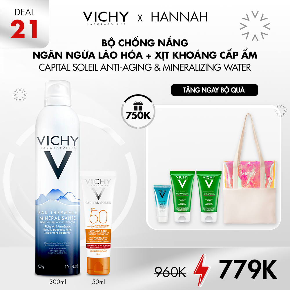 DEAL 21_BỘ CHỐNG NẮNG NGĂN NGỪA LÃO HÓA + XỊT KHOÁNG CẤP ẨM CAPITAL SOLEIL ANTI-AGING & MINERALIZING WATER