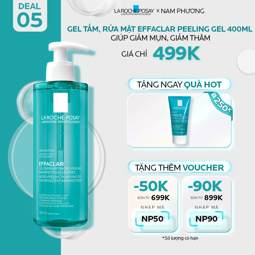 DEAL 5_GEL TẮM VÀ RỬA MẶT EFFACLAR MICRO PEELING GEL 400ML GIÚP GIẢM MỤN, GIẢM THÂM