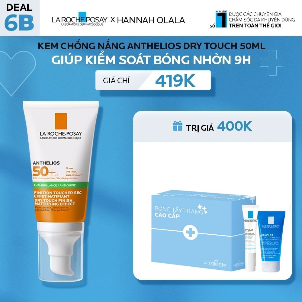 DEAL 6B_ KEM CHỐNG NẮNG ANTHELIOS DRY TOUCH 50ML GIÚP KIỂM SOÁT BÓNG NHỜN 9H