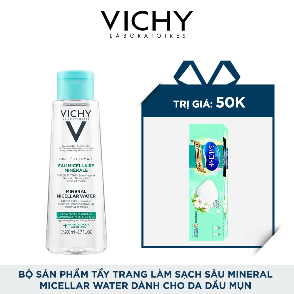 BỘ SẢN PHẨM TẨY TRANG LÀM SẠCH SÂU VICHY MINERAL MICELLAR WATER DÀNH CHO DA DẦU MỤN 200ML