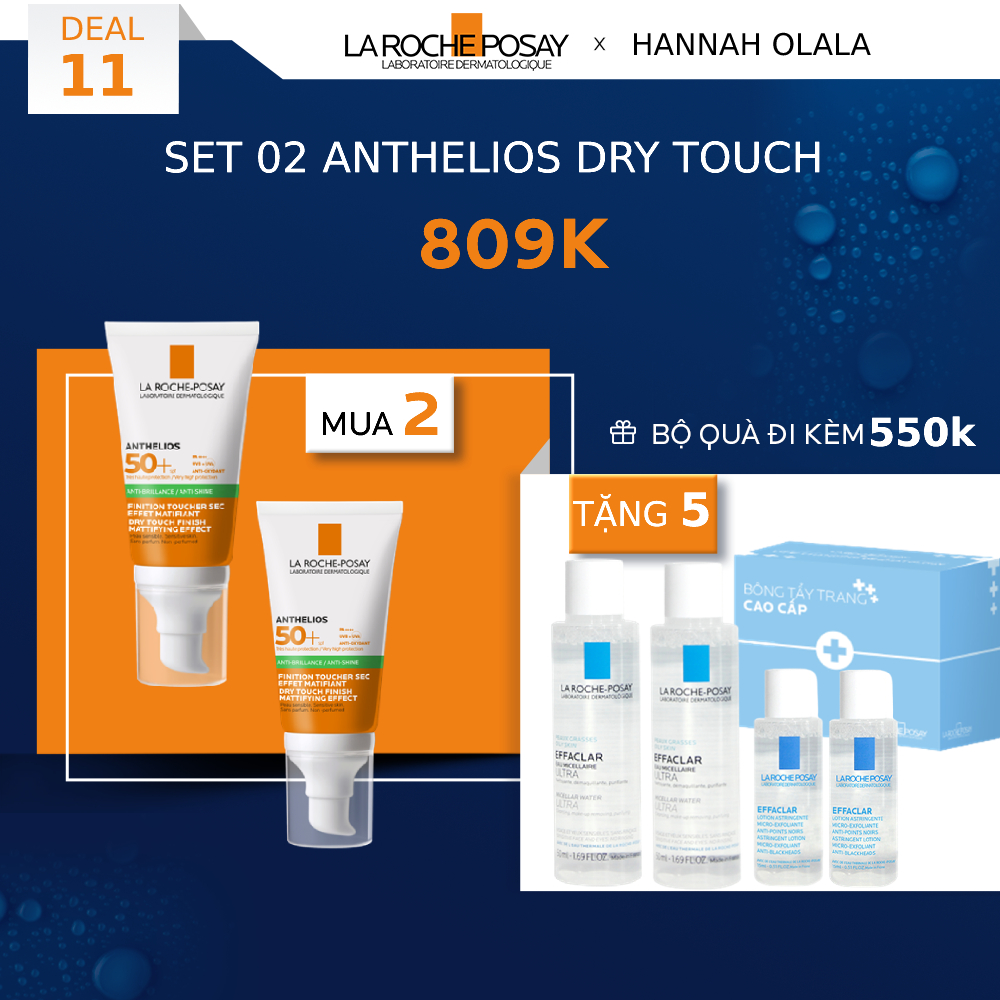 DEAL 11_SET 02 KEM CHỐNG NẮNG ANTHELIOS DRY TOUCH 50ML GIÚP KIỂM SOÁT BÓNG NHỜN 9H