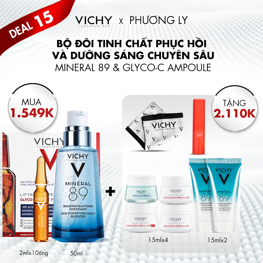 DEAL 15_BỘ ĐÔI TINH CHẤT PHỤC HỒI CHUYÊN SÂU VÀ MỜ THÂM NÁM  MINERAL 89 & GLYCO-C AMPOULE