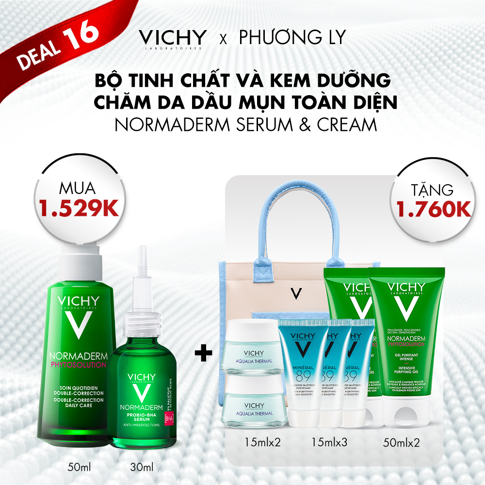 DEAL 16_BỘ TINH CHẤT & KEM DƯỠNG CHĂM DA DẦU MỤN TOÀN DIỆN NORMADERM PROBIO-BHA SERUM & PHYTOSOLUTION CREAM