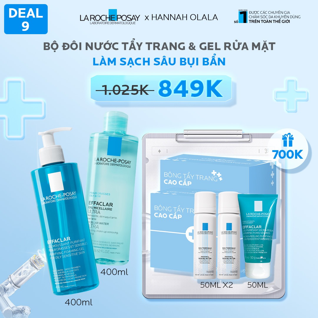 DEAL 9_DOUBLE CLEANSING NƯỚC TẨY TRANG & GEL RỬA MẶT LÀM SẠCH SÂU BỤI BẨN