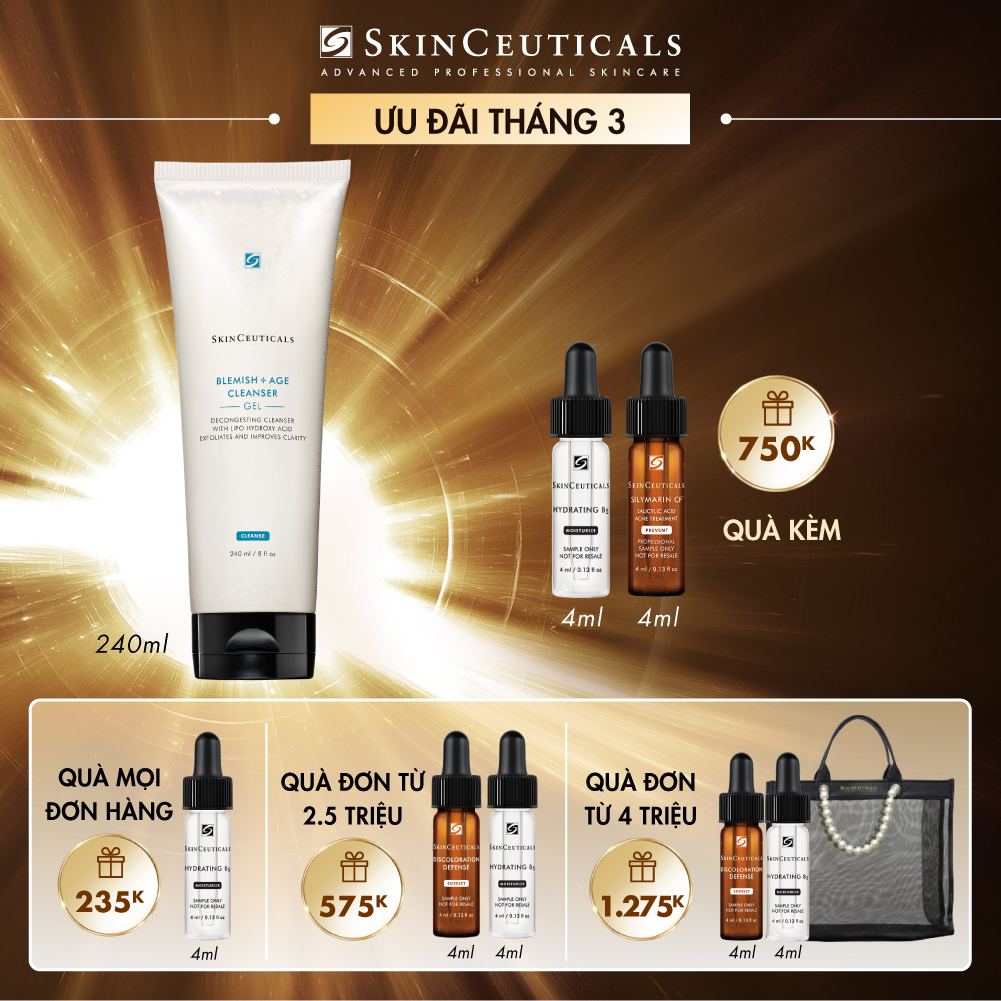 SỮA RỬA MẶT BLEMISH + AGE CLEANSER GEL GIÚP SẠCH GIẢM MỤN & LOẠI BỎ TẾ BÀO CHẾT ,THÔNG THOÁNG LỖ CHÂN LÔNG