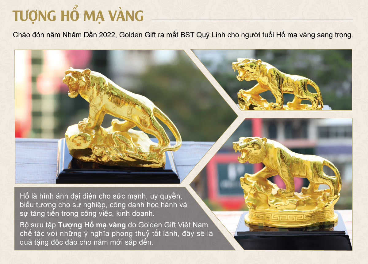 Tượng hổ phong thuỷ mạ vàng 24K