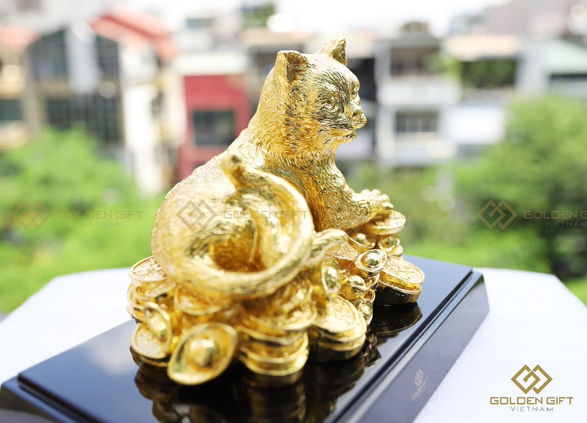 tượng mèo an gia mạ vàng 24K