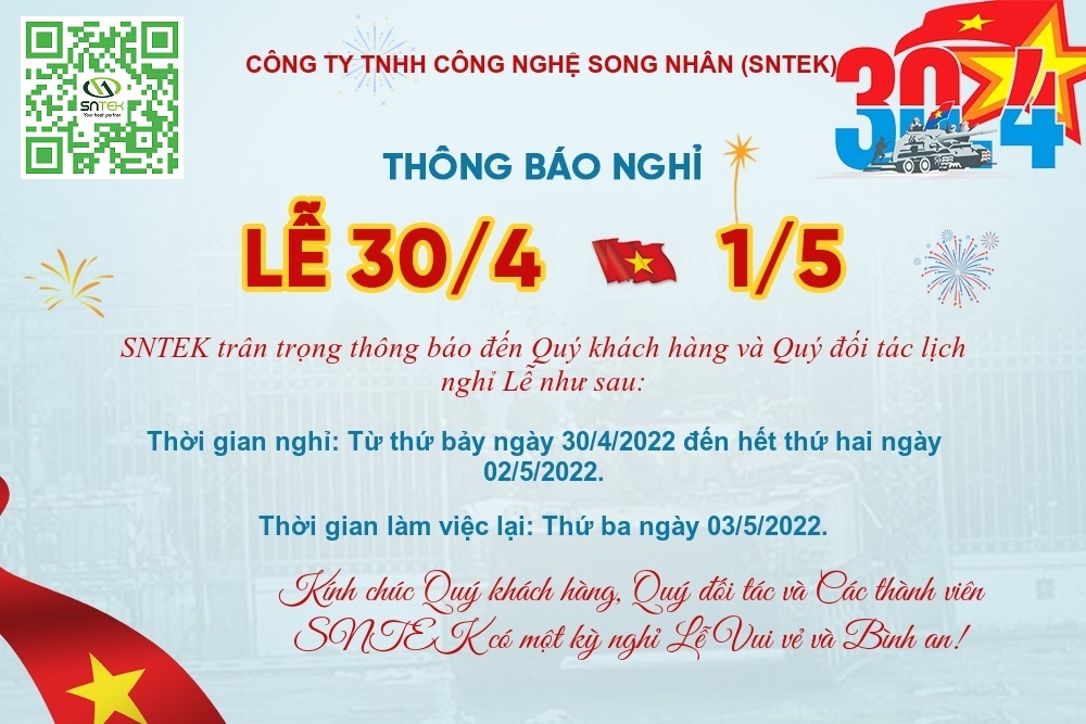 THÔNG BÁO LỊCH NGHỈ LỄ 30/4 VÀ 1/5 NĂM 2022