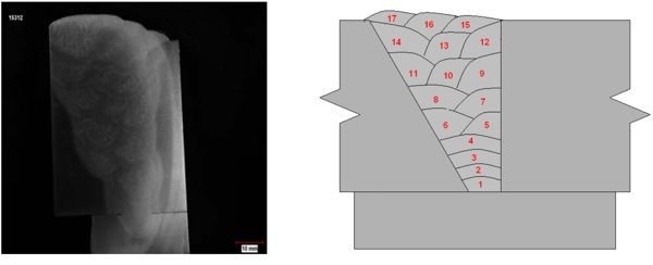 ảnh tiết diện ngang của liên kết 1 và sơ đồ các đường hàn