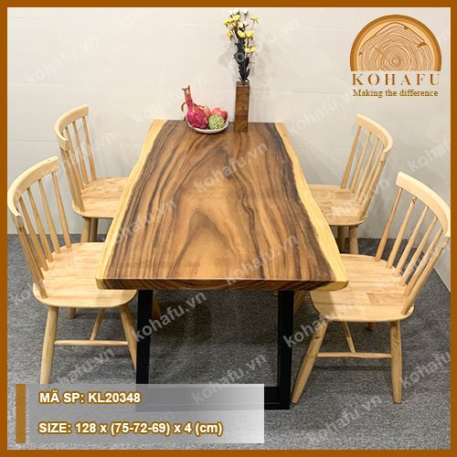 BỘ BÀN GHẾ GỖ ME TÂY NGUYÊN TẤM 4 GHẾ CHO KHÔNG GIAN CĂN HỘ
