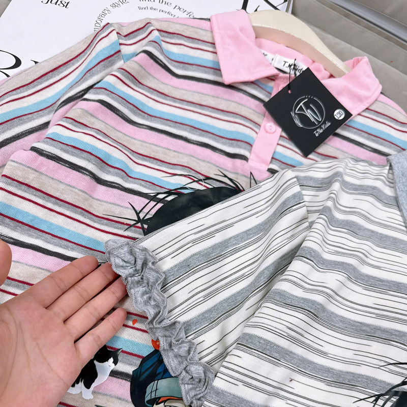 Áo thun bé gái sọc cô gái cổ polo