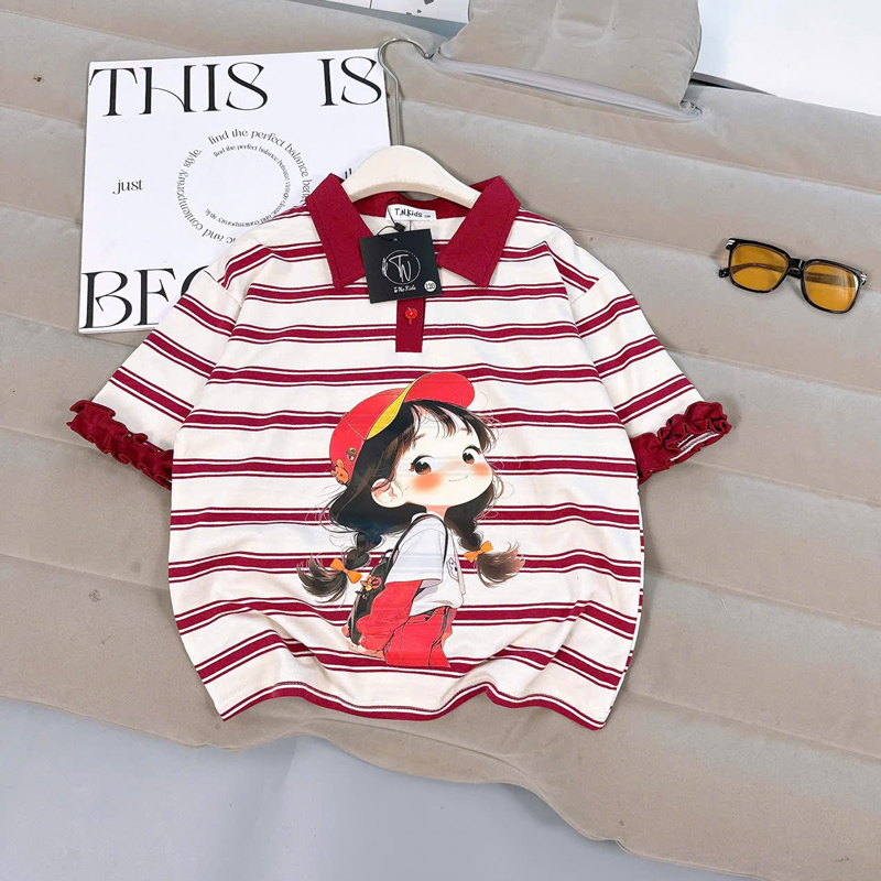 Áo thun bé gái sọc cô gái cổ polo