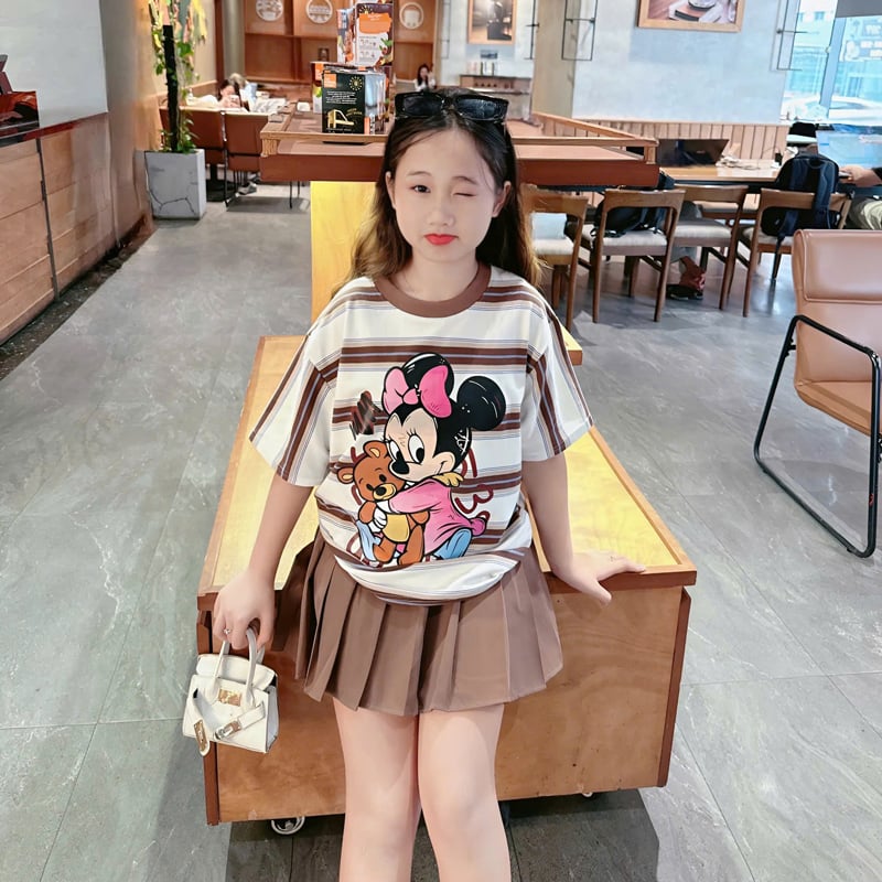 bộ chân váy bé gái xếp li mickey