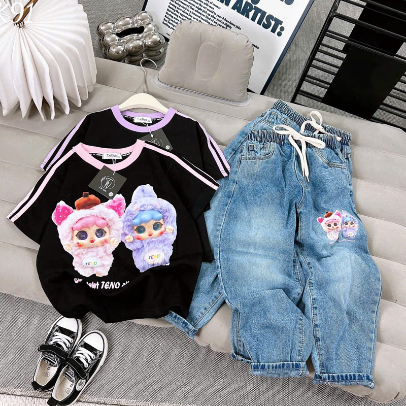 bộ jean baggy bé gái cặp đôi baby three