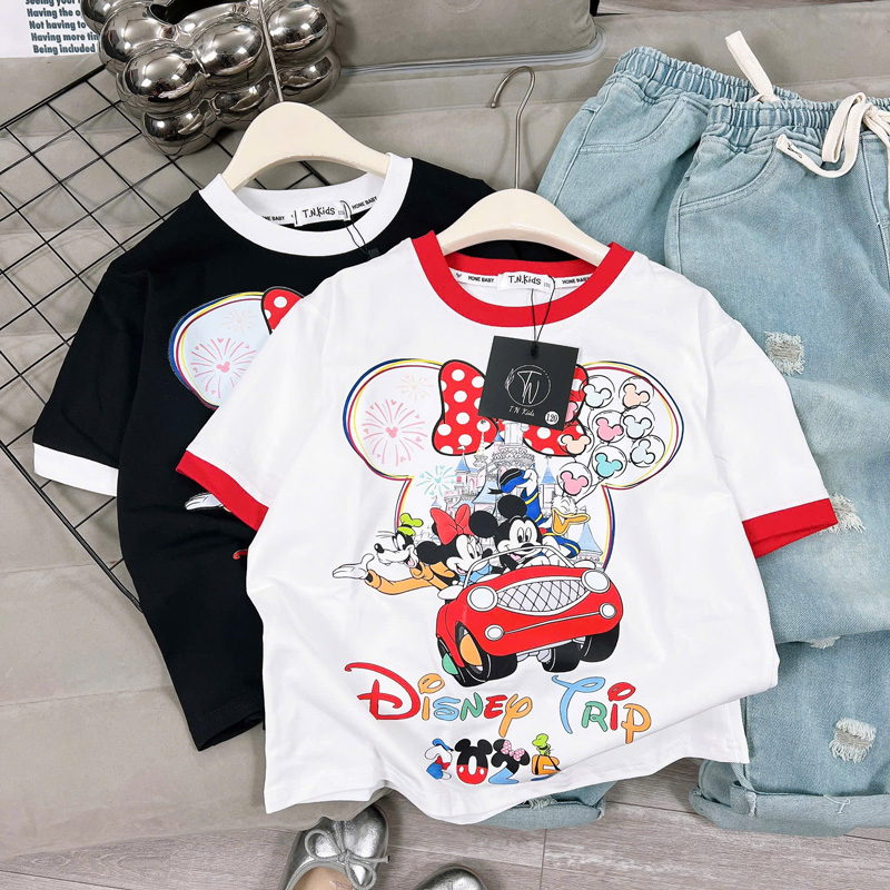 bộ jean baggy bé gái micky disney
