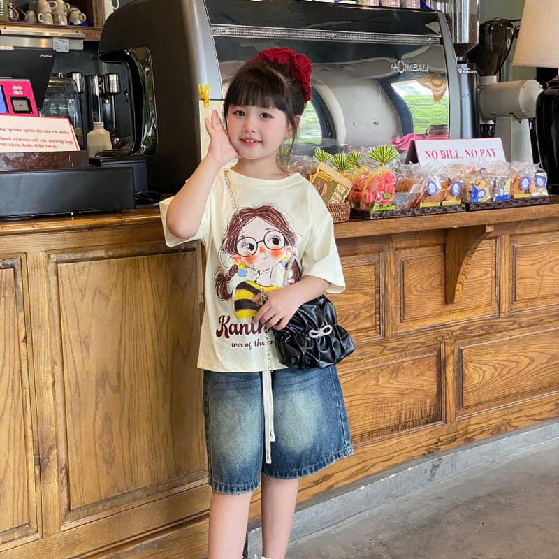 bộ short jean bé gái cô gái rantho