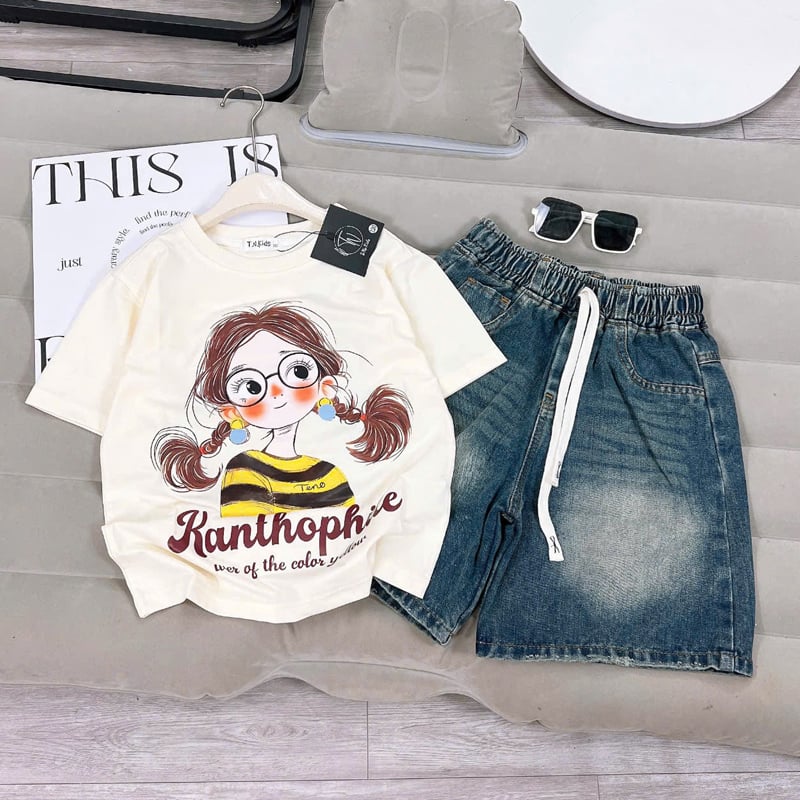 bộ short jean bé gái cô gái rantho