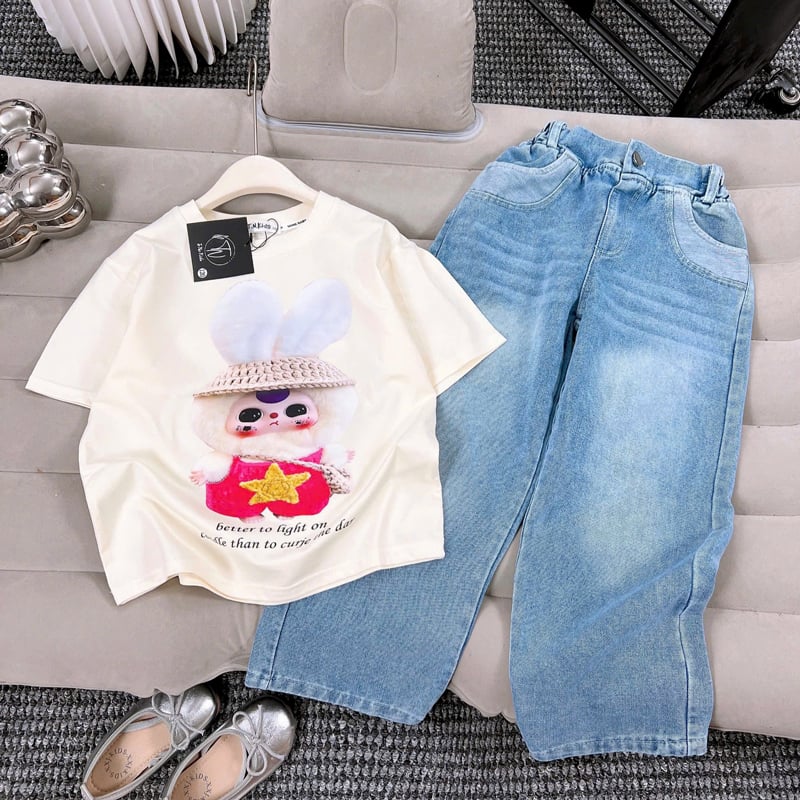 bộ jean dài bé gái Baby Three