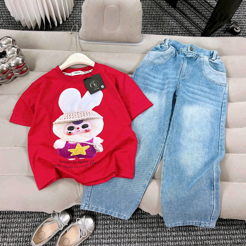 bộ jean dài bé gái Baby Three