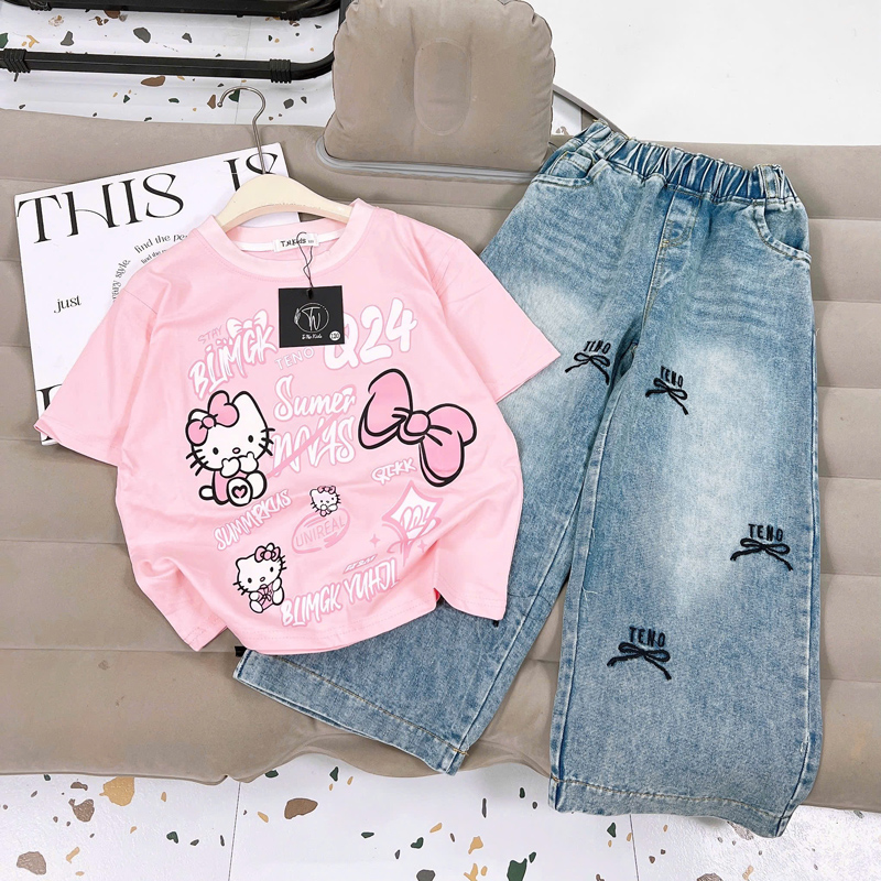 Bộ jean dài bé gái Kitty Q24