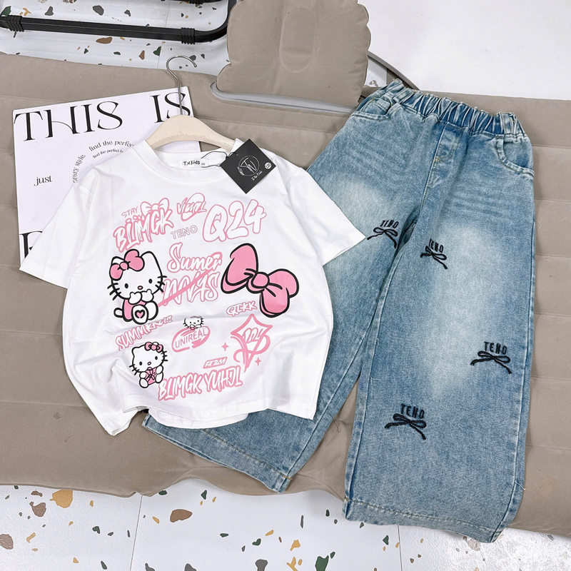 Bộ jean dài bé gái Kitty Q24